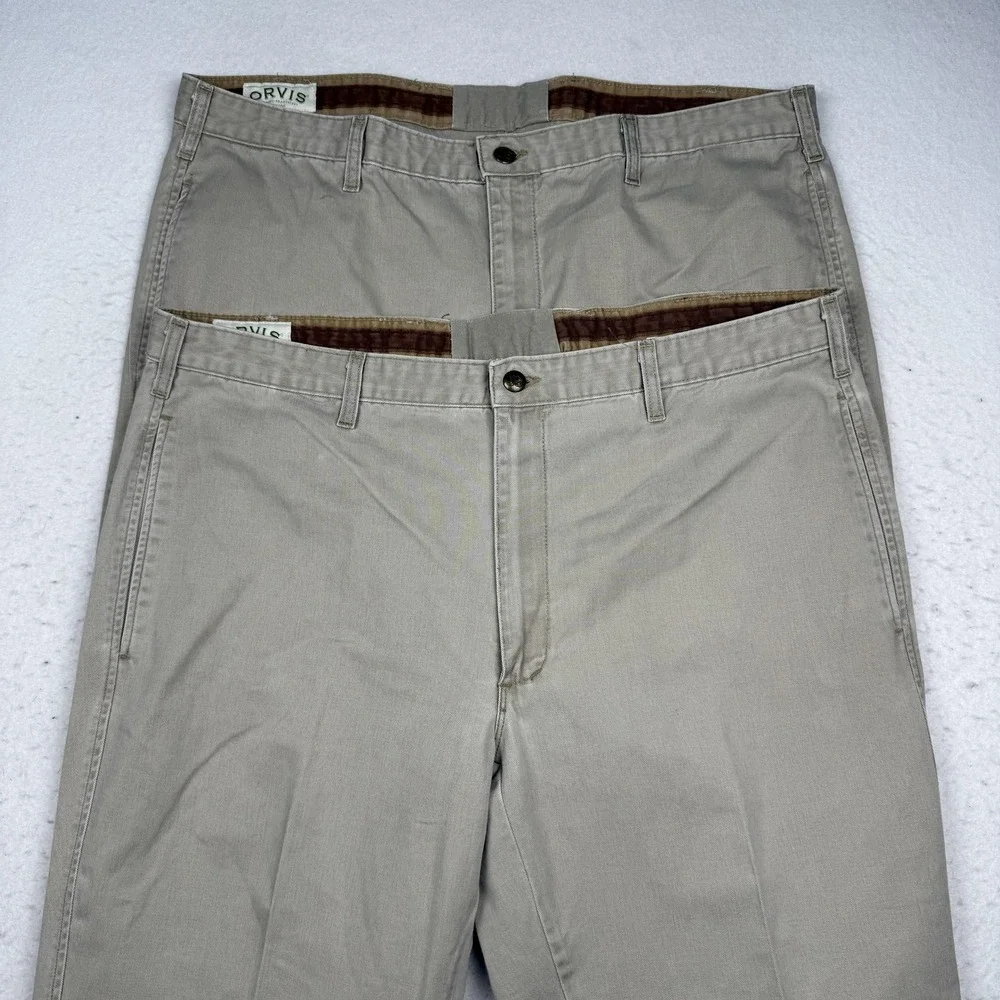 Lot 2 Orvis Pants Mens 40x30 Beige Cotton Canvas Chino Classic Casual Outdoor